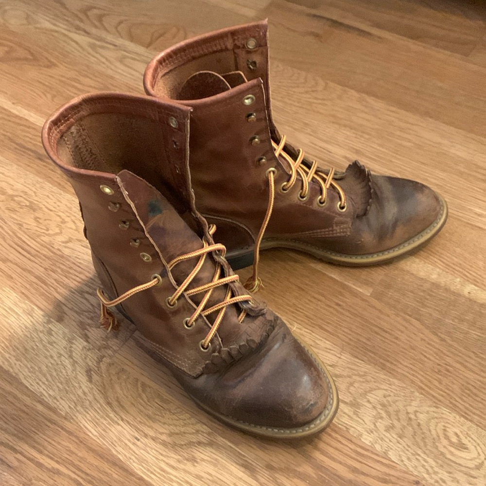 Vintage PD TUFF Women's 6.5 Brown Leather Roper Lace Up Western Packer Boots